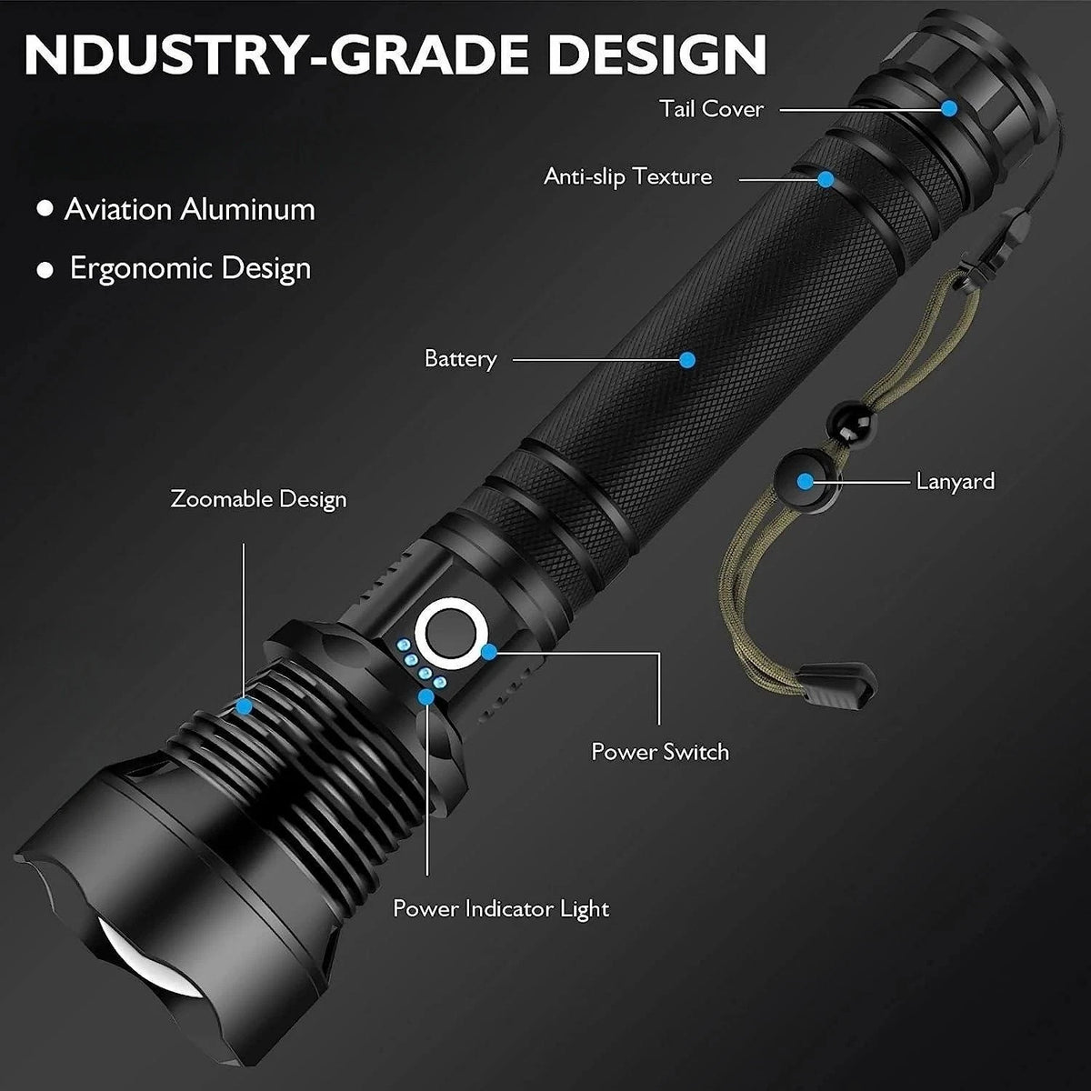 Super Bright LED Tactical P90 Flashlight Torch Rechargeable Battery Work Light