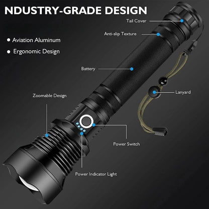 Super Bright LED Tactical P90 Flashlight Torch Rechargeable Battery Work Light