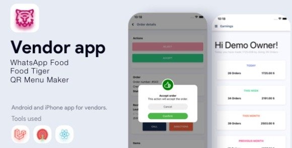 Vendor App WhatsApp Food FoodTiger QR Menu Maker Mobile App Source Code