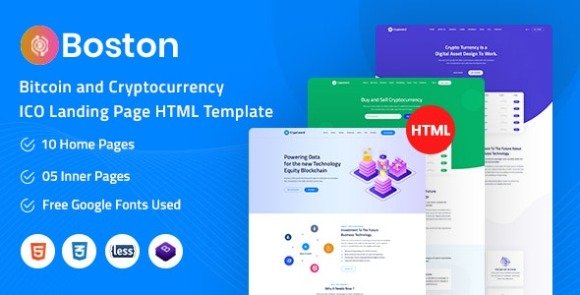 Boston Bitcoin and Cryptocurrency ICO Landing Page HTML Template Download