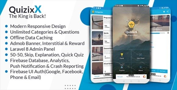 Quizix Android Quiz App with AdMob FCM Push Notification Offline Data Caching Source Code
