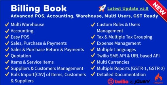 Billing Book Advanced POS Inventory Accounting Warehouse Multi Users GST Ready