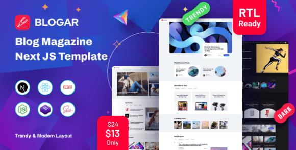 Blogar React Nextjs Blog and React Magazine Template