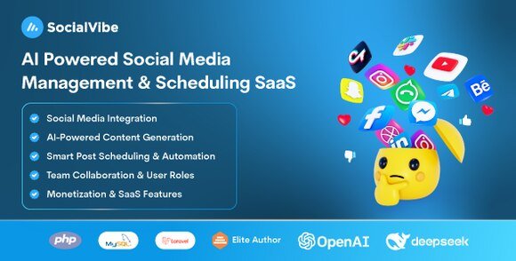 SocialVibe AI-Powered Social Media Management and Scheduling SaaS Script