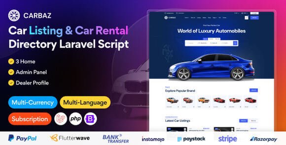 Carbaz Car Listing and Car Rental Directory Laravel Script